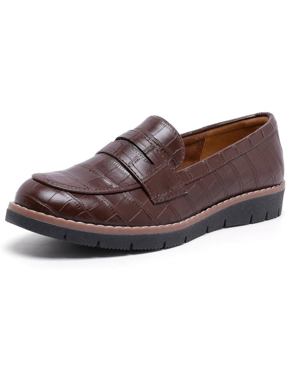 🆕Women's Dark Brown Round Toe Platform Chunky Heeled Loafers Business Shoes
